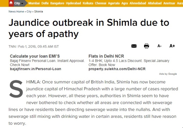 Jaundice outbreak in Shimla due to years of apathy